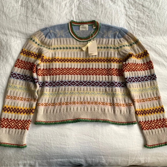 NWT Doen Brynn Sweater in Cream Monte Rosa Fair Isle Cashmere Wool Knit Print - Picture 8 of 12